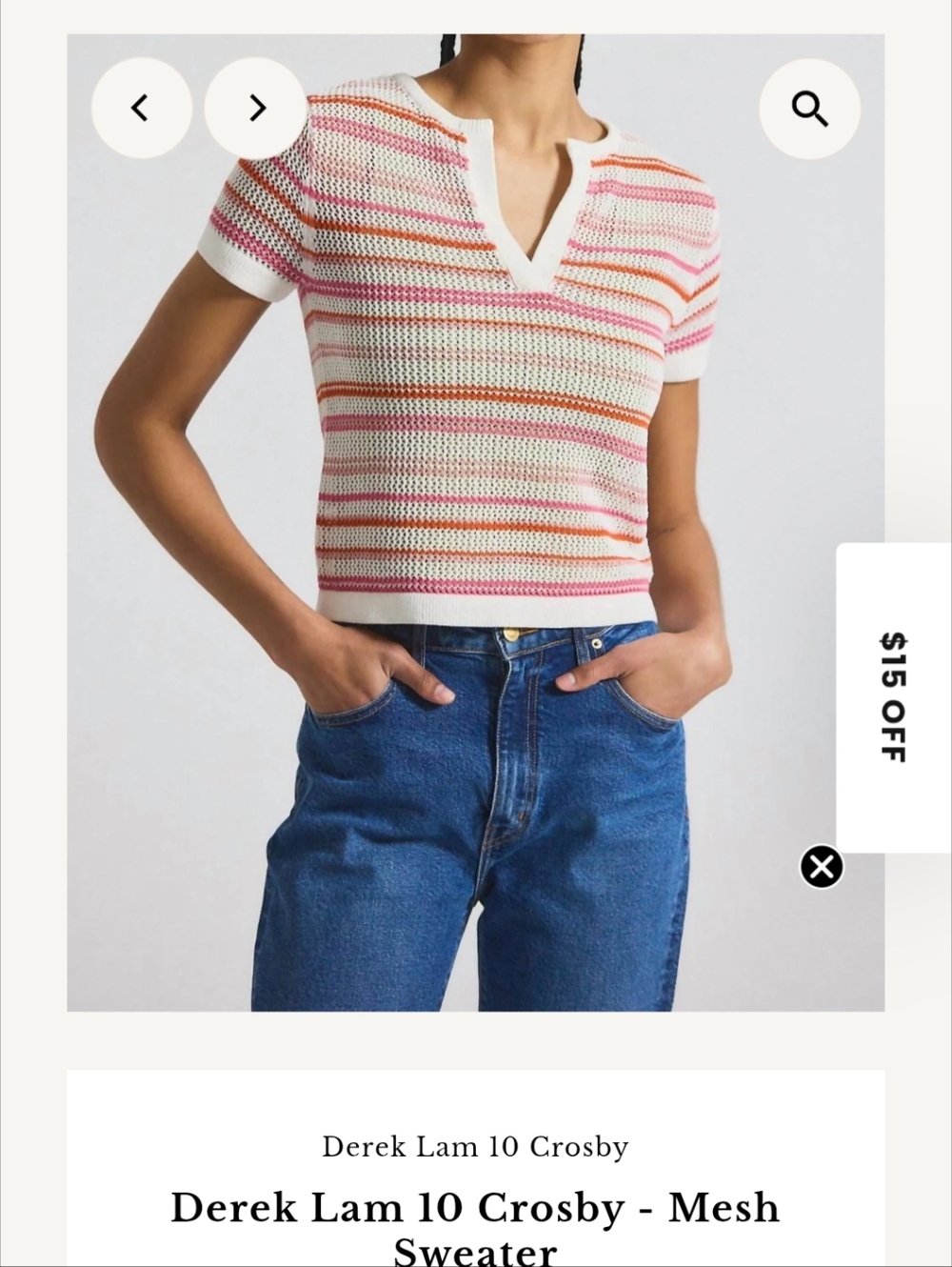 New With Tags 10 Crosby Derek Lam Striped Mesh Knit Top in Cream, Pink & Coral